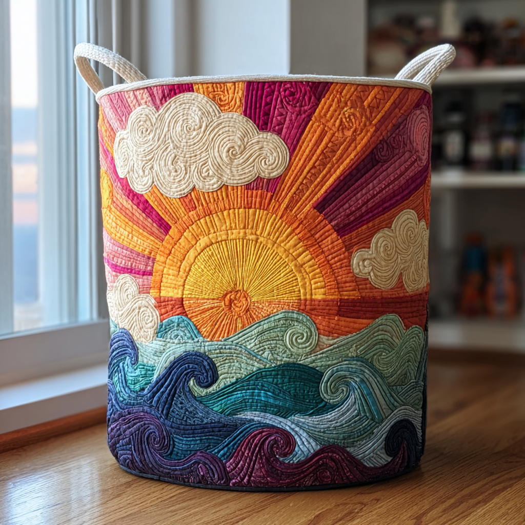 Meadow Bloom Quilted Laundry Basket - Fabric Laundry Hamper - Housewarming Gift for Mom