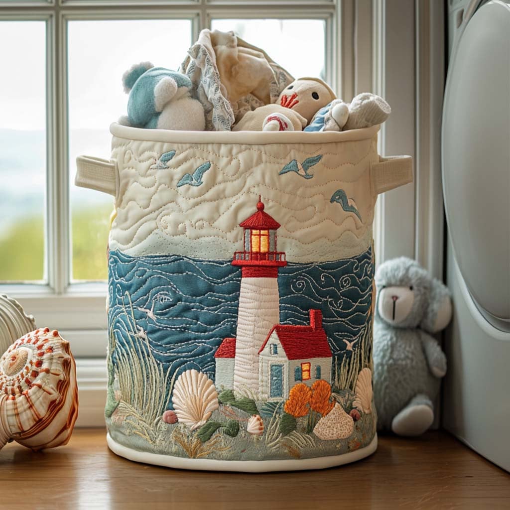 Beacon by Sea Quilted Laundry Basket - Fabric Laundry Hamper - Housewarming Gift for Mom