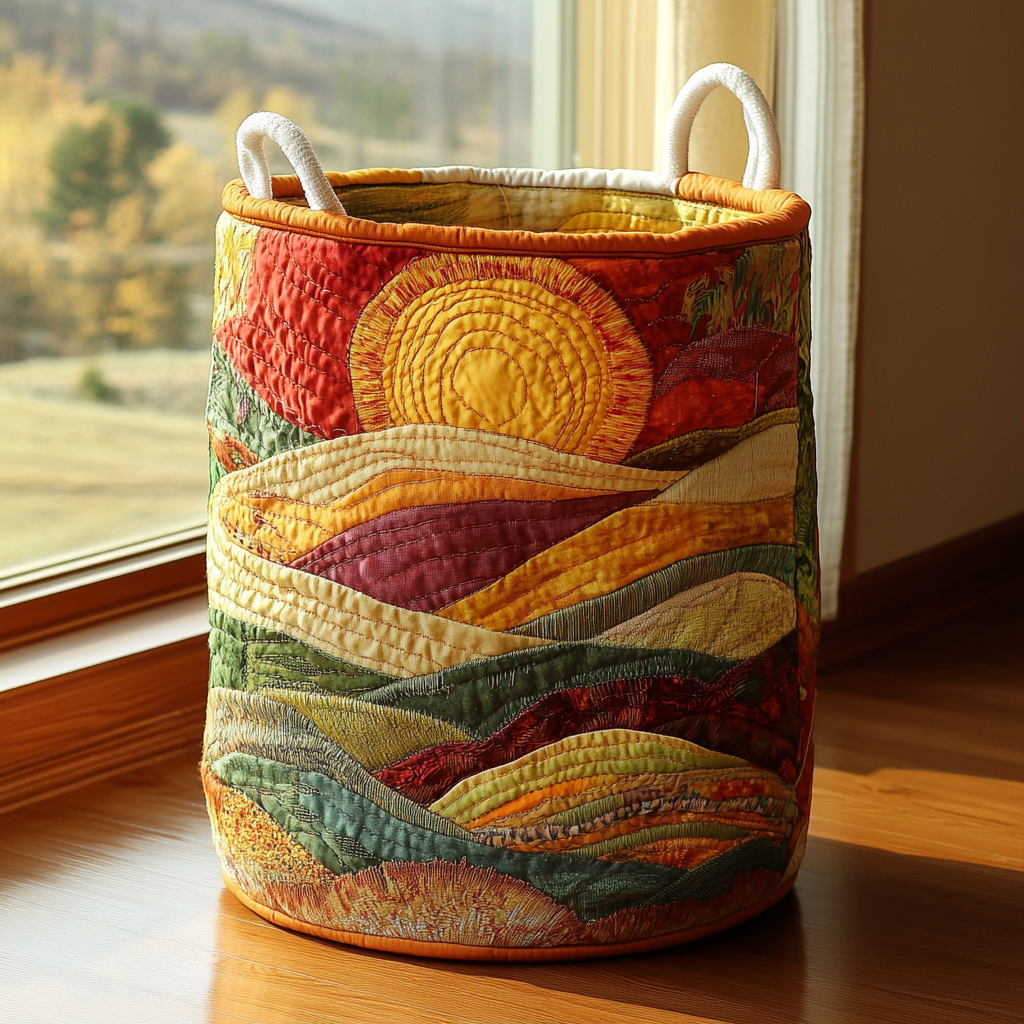 Sun Glow Quilted Laundry Basket - Fabric Laundry Hamper - Housewarming Gift for Mom