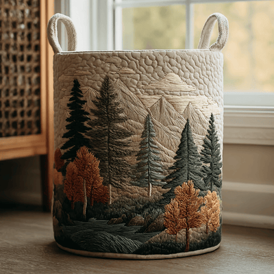Mountain View Quilted Laundry Basket - Fabric Laundry Hamper - Housewarming Gift for Mom