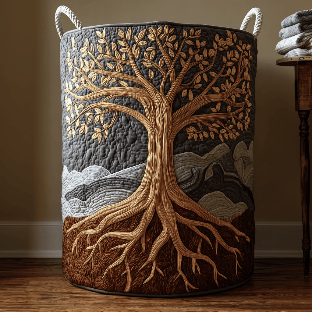 Ancient Grove Quilted Laundry Basket - Fabric Laundry Hamper - Housewarming Gift for Mom