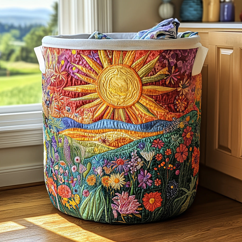 Bright Horizon Quilted Laundry Basket - Fabric Laundry Hamper - Housewarming Gift for Mom