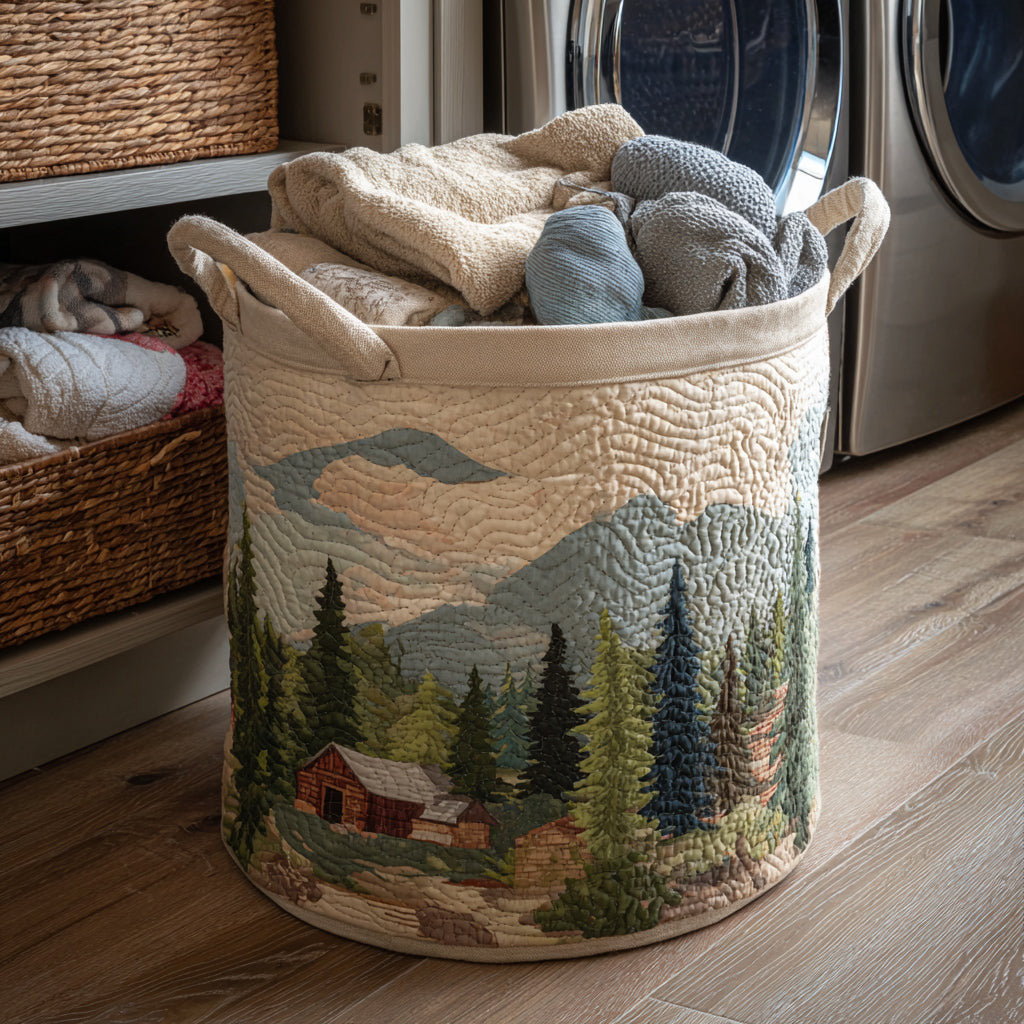 Oak Woodland Quilted Laundry Basket - Fabric Laundry Hamper - Housewarming Gift for Mom