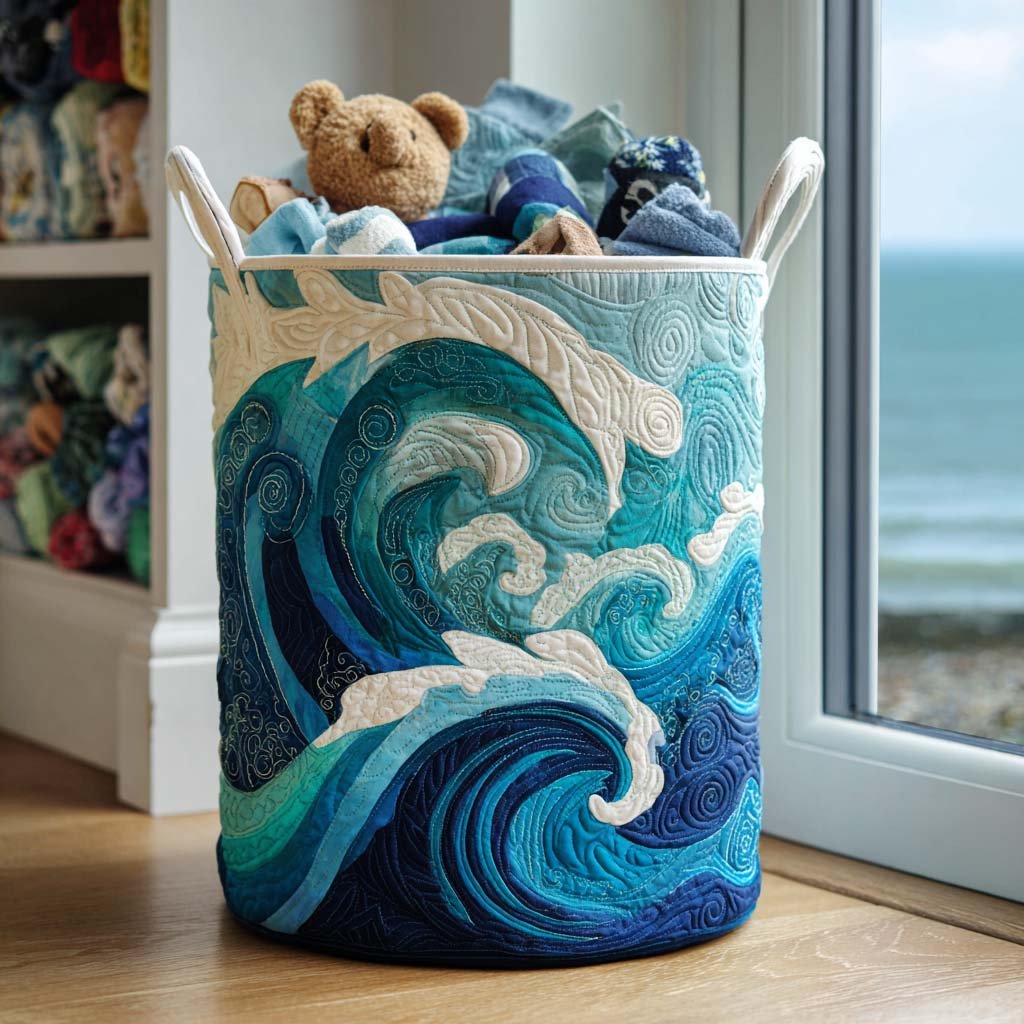 Gentle Sea Foam Quilted Laundry Basket - Fabric Laundry Hamper - Housewarming Gift for Mom