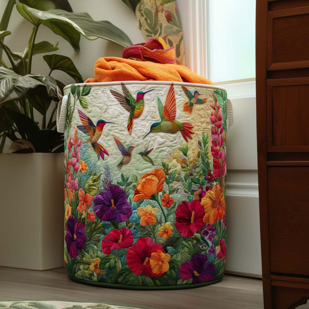 Flutter and Bloom Quilted Laundry Basket - Fabric Laundry Hamper - Housewarming Gift for Mom