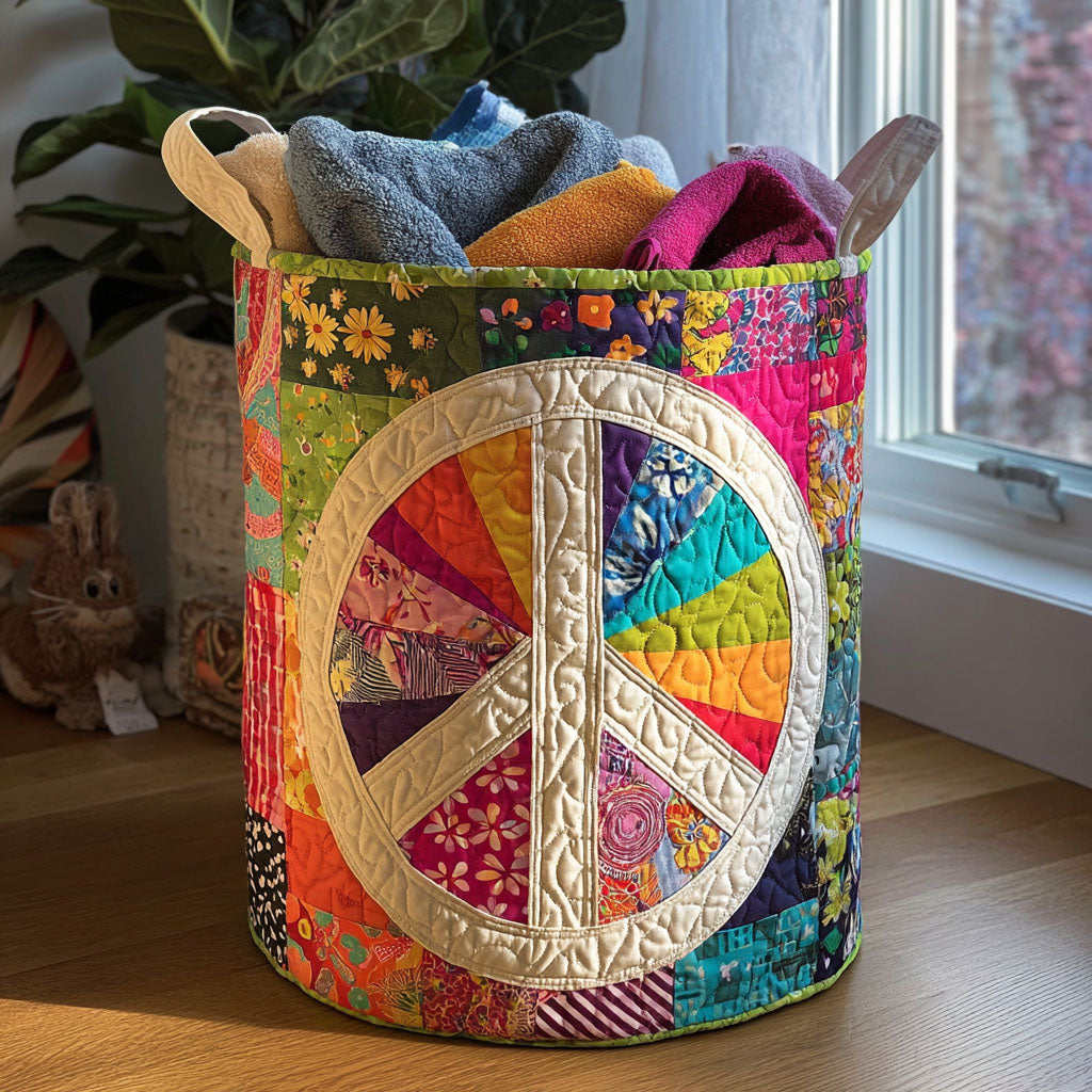Peace in Pieces Quilted Laundry Basket - Fabric Laundry Hamper - Housewarming Gift for Mom