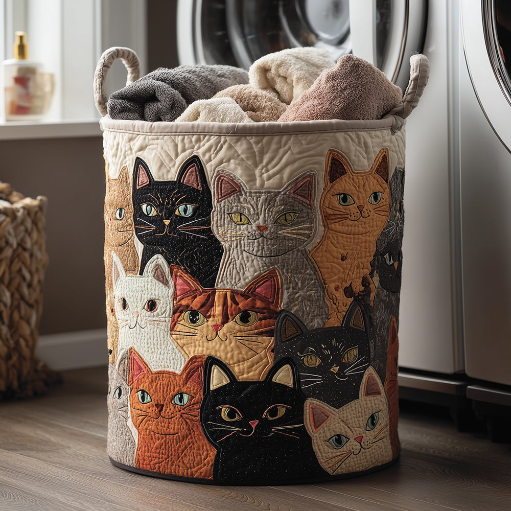 Purring Cozy Quilted Laundry Basket - Fabric Laundry Hamper - Housewarming Gift for Mom