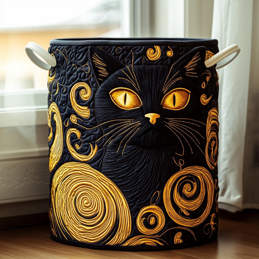 Midnight Whiskers Quilted Laundry Basket - Fabric Laundry Hamper - Housewarming Gift for Mom