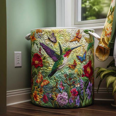 Hummingbird Bliss Quilted Laundry Basket - Fabric Laundry Hamper - Housewarming Gift for Mom