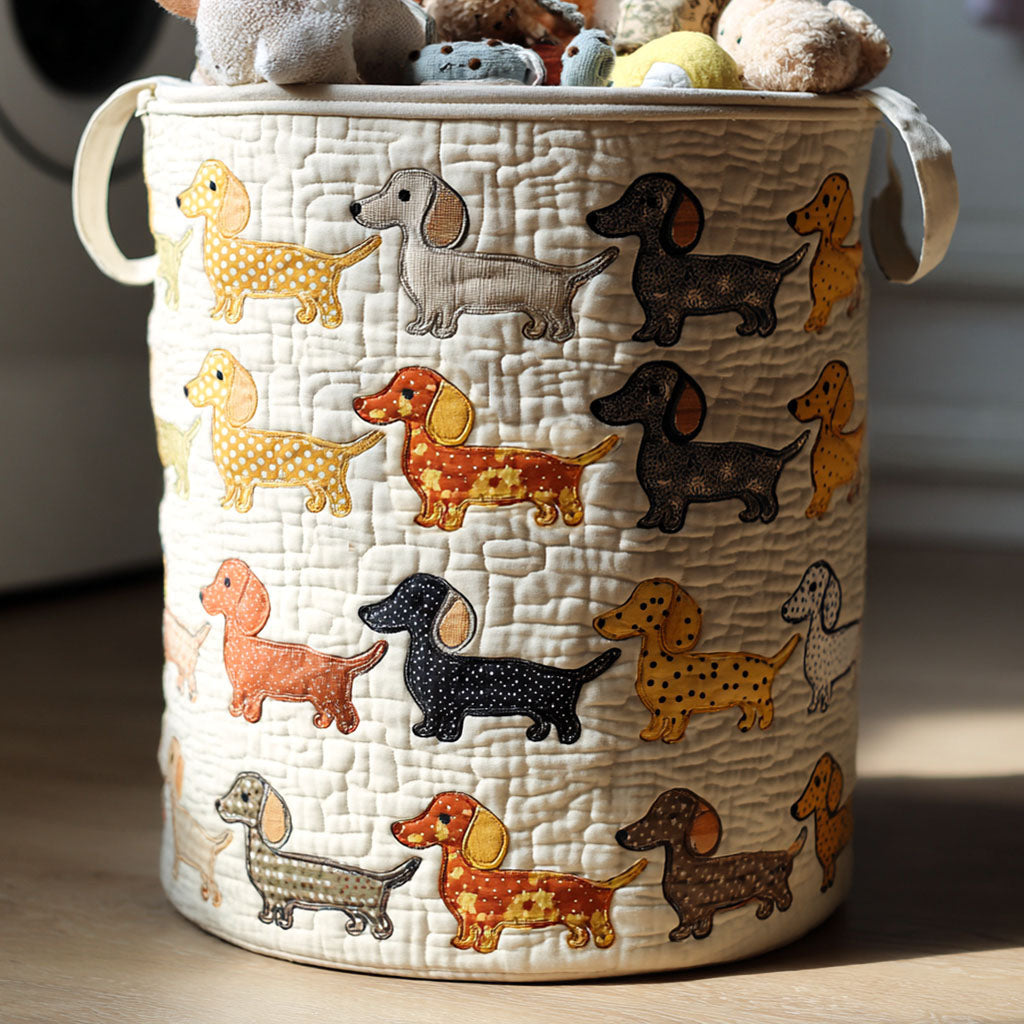 Doxie Parade Quilted Laundry Basket - Fabric Laundry Hamper - Housewarming Gift for Mom
