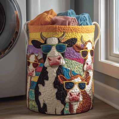 Cool Cow Quilted Laundry Basket - Fabric Laundry Hamper - Housewarming Gift for Mom