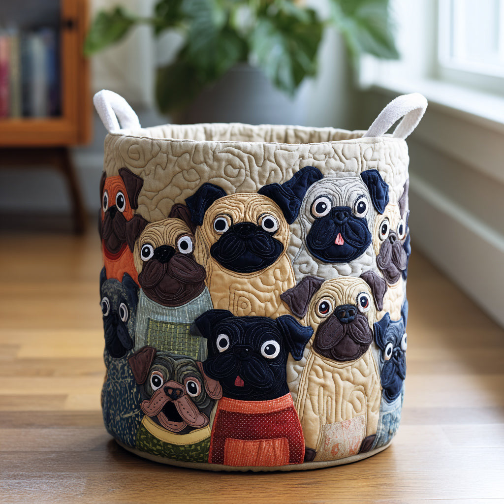 Pug Spirit Quilted Laundry Basket - Fabric Laundry Hamper - Housewarming Gift for Mom