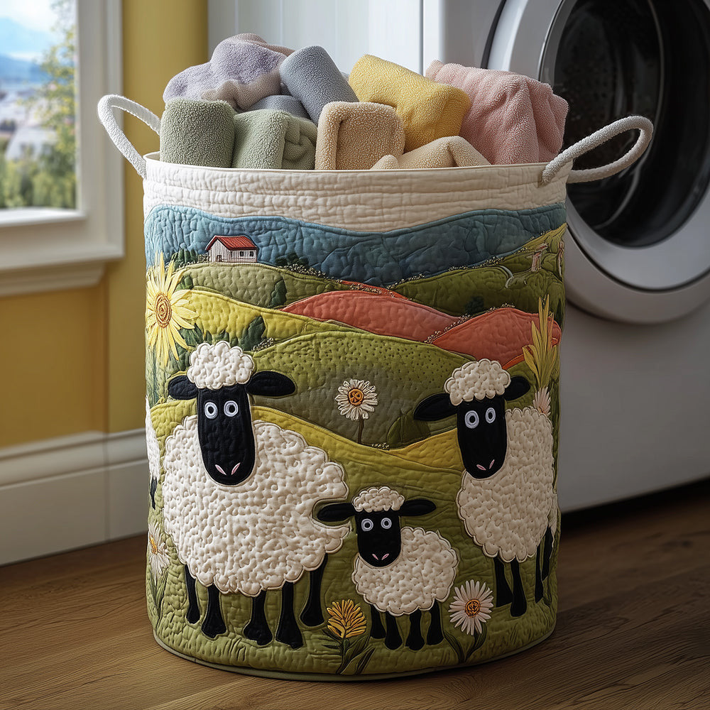 Cozy Sheep Quilted Laundry Basket - Fabric Laundry Hamper - Housewarming Gift for Mom