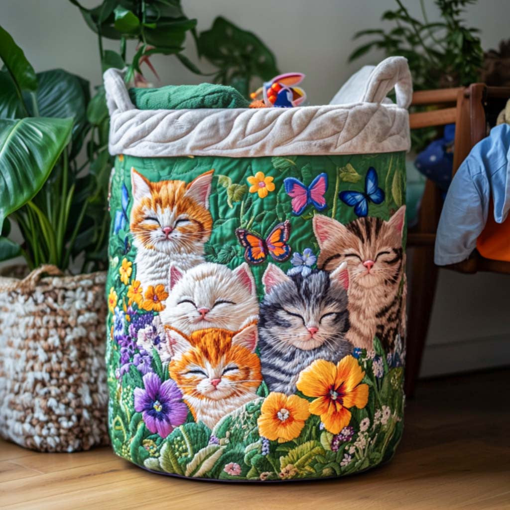 Catnap Corner Quilted Laundry Basket - Fabric Laundry Hamper - Housewarming Gift for Mom
