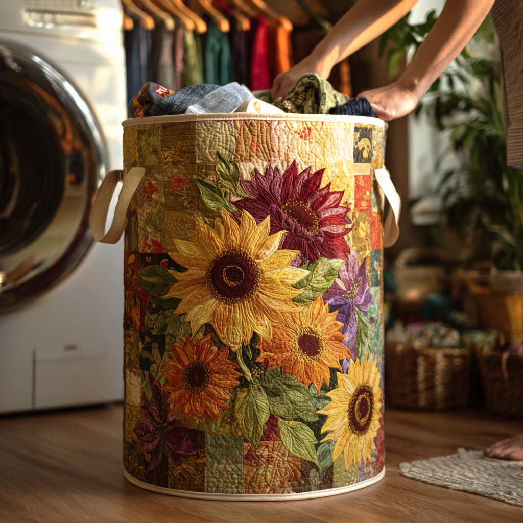 Country Glow Quilted Laundry Basket - Fabric Laundry Hamper - Housewarming Gift for Mom