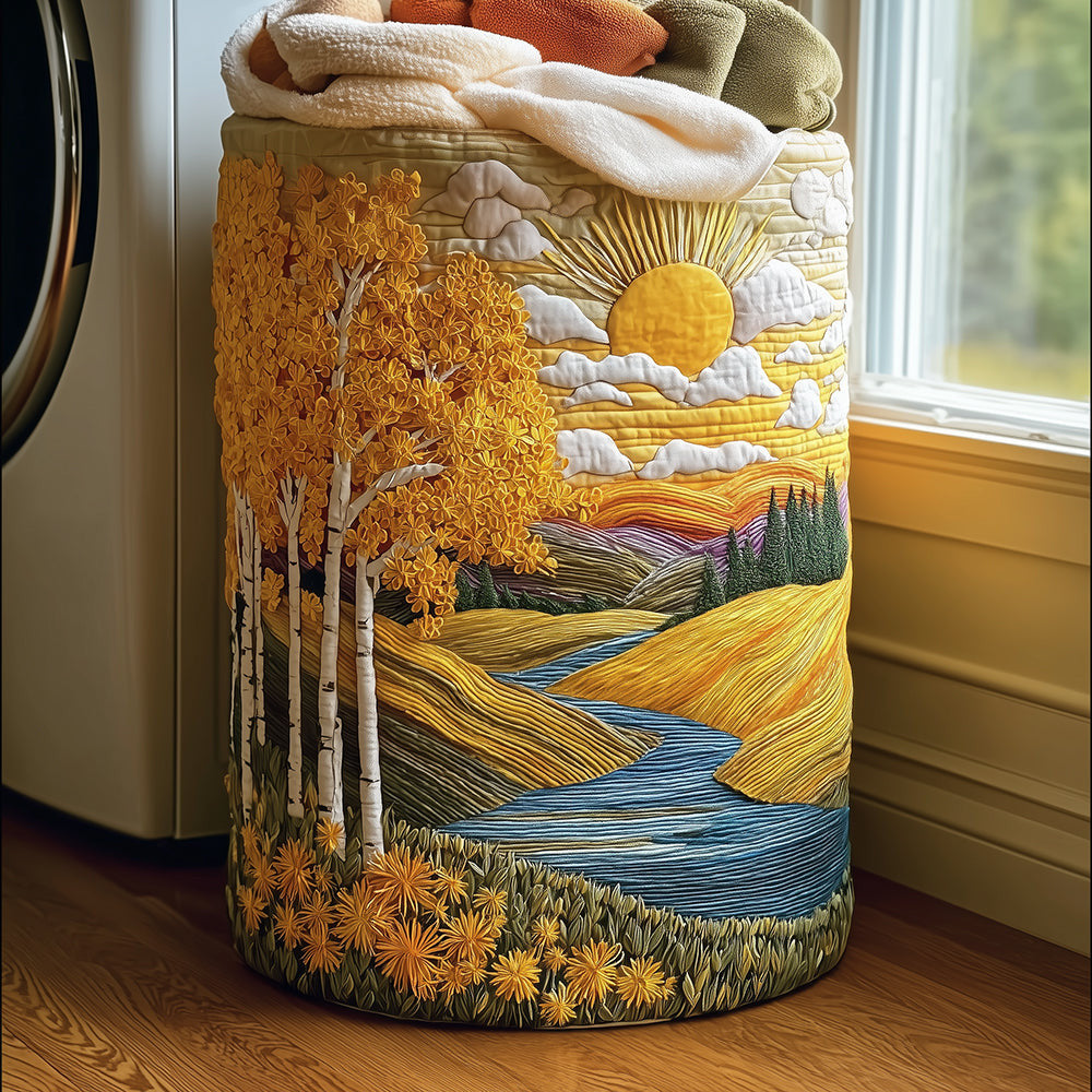 Birch Breeze Quilted Laundry Basket - Fabric Laundry Hamper - Housewarming Gift for Mom