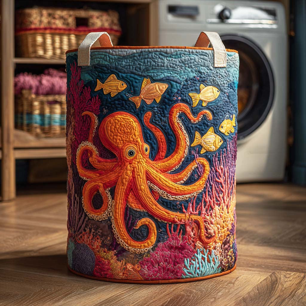 Mystic Octopus Quilted Laundry Basket - Fabric Laundry Hamper - Housewarming Gift for Mom
