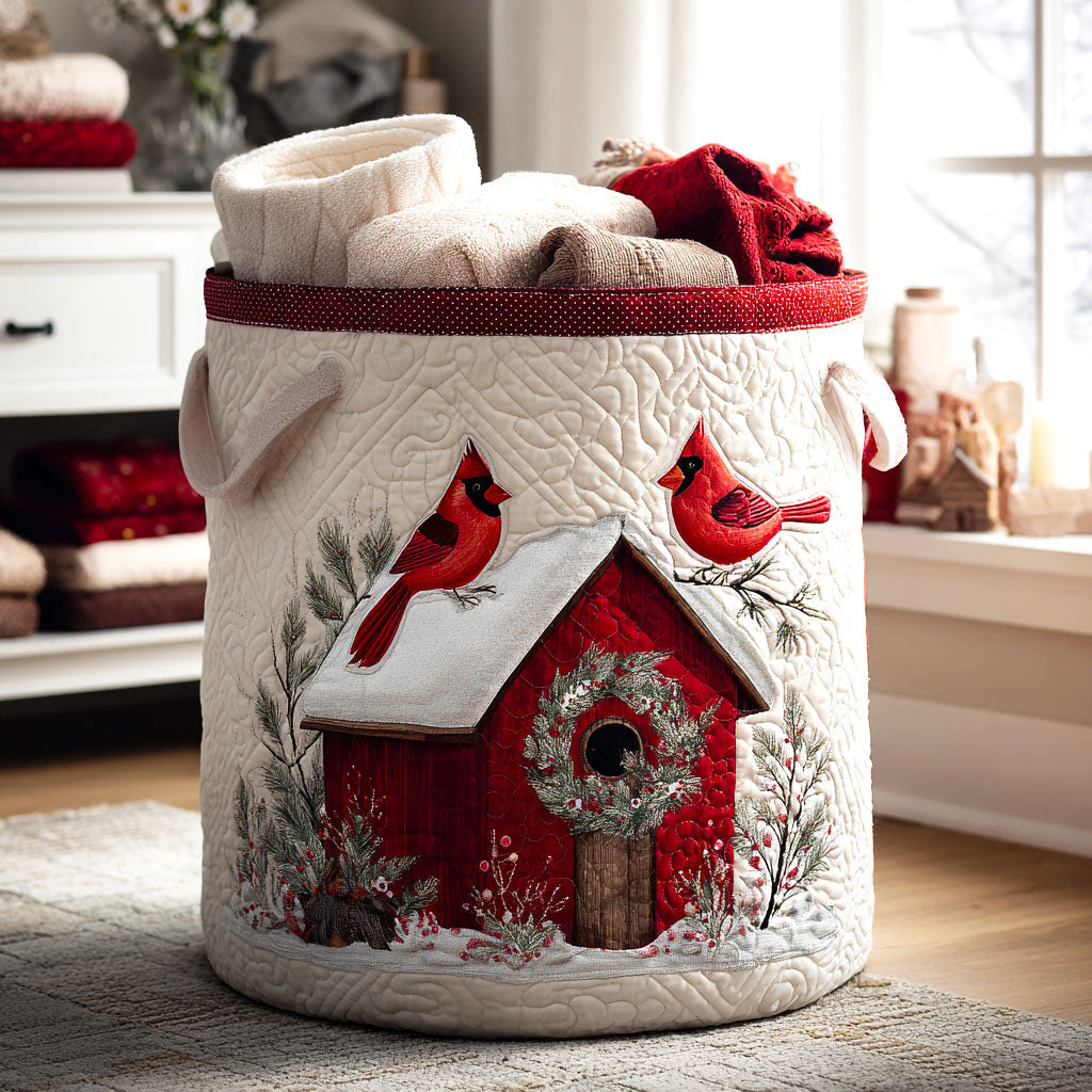 Cardinal Cottage Quilted Laundry Basket - Fabric Laundry Hamper - Housewarming Gift for Mom