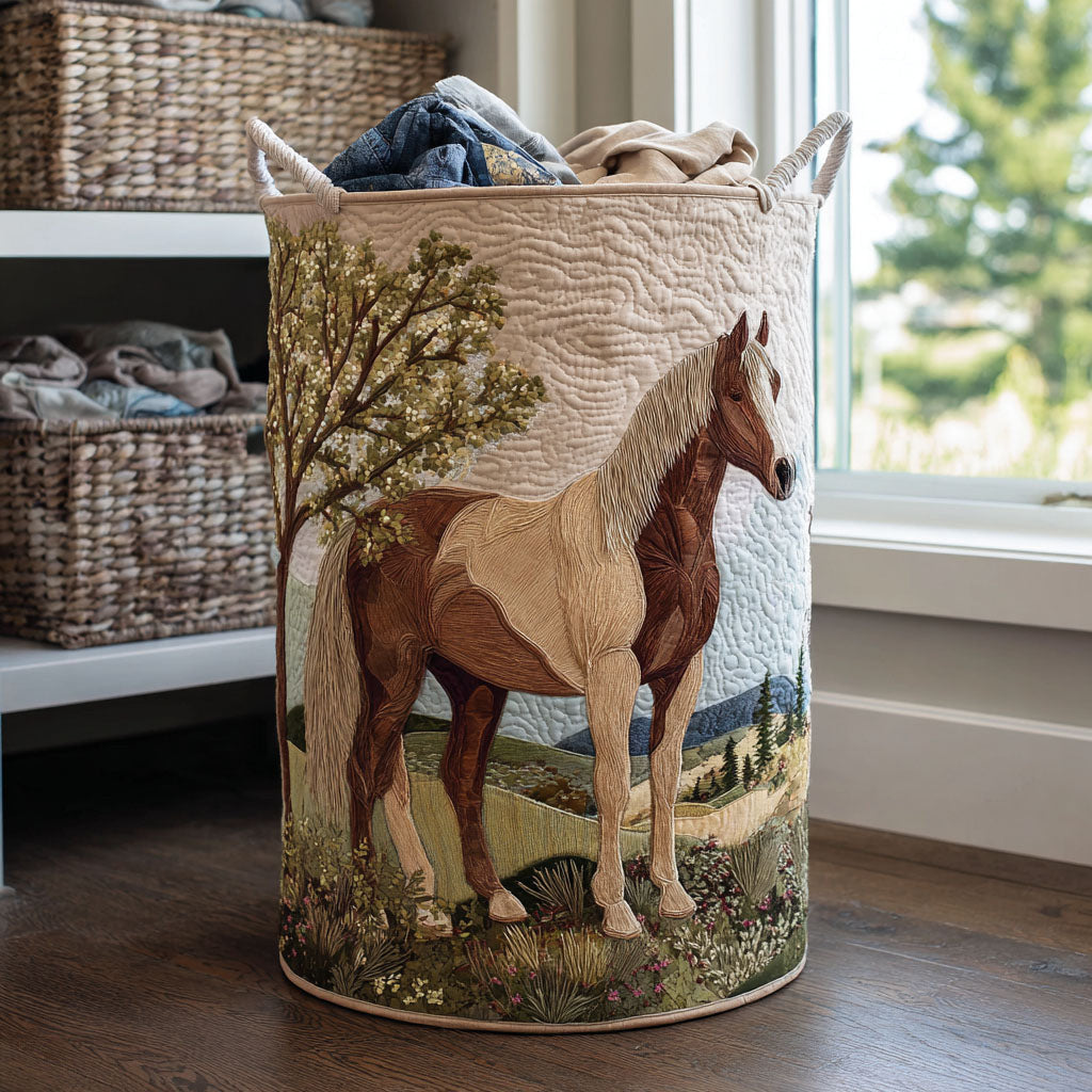 Horse Grace Quilted Laundry Basket - Fabric Laundry Hamper - Housewarming Gift for Mom