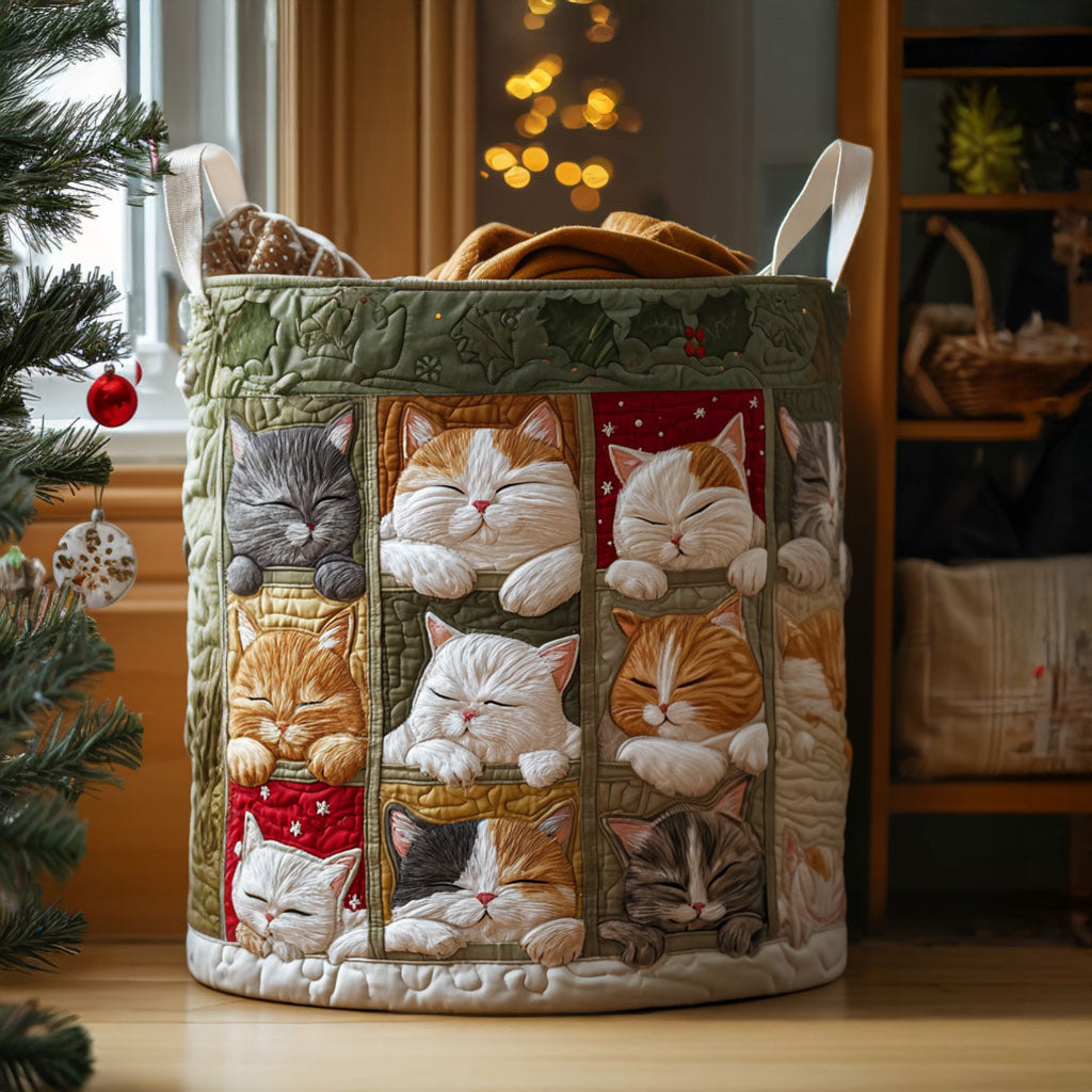 Cozy Kitty Quilted Laundry Basket - Fabric Laundry Hamper - Housewarming Gift for Mom