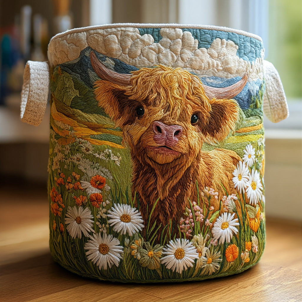 Bloom Highland Quilted Laundry Basket - Fabric Laundry Hamper - Housewarming Gift for Mom