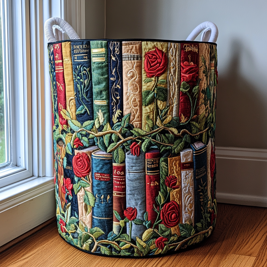 Forest Books Quilted Laundry Basket - Fabric Laundry Hamper - Housewarming Gift for Mom