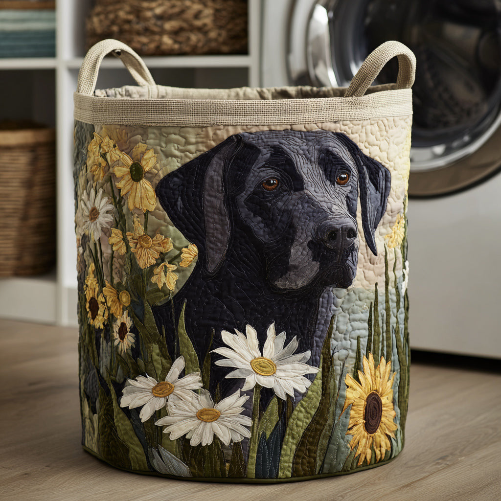 Black Lab Blooms Quilted Laundry Basket - Fabric Laundry Hamper - Housewarming Gift for Mom