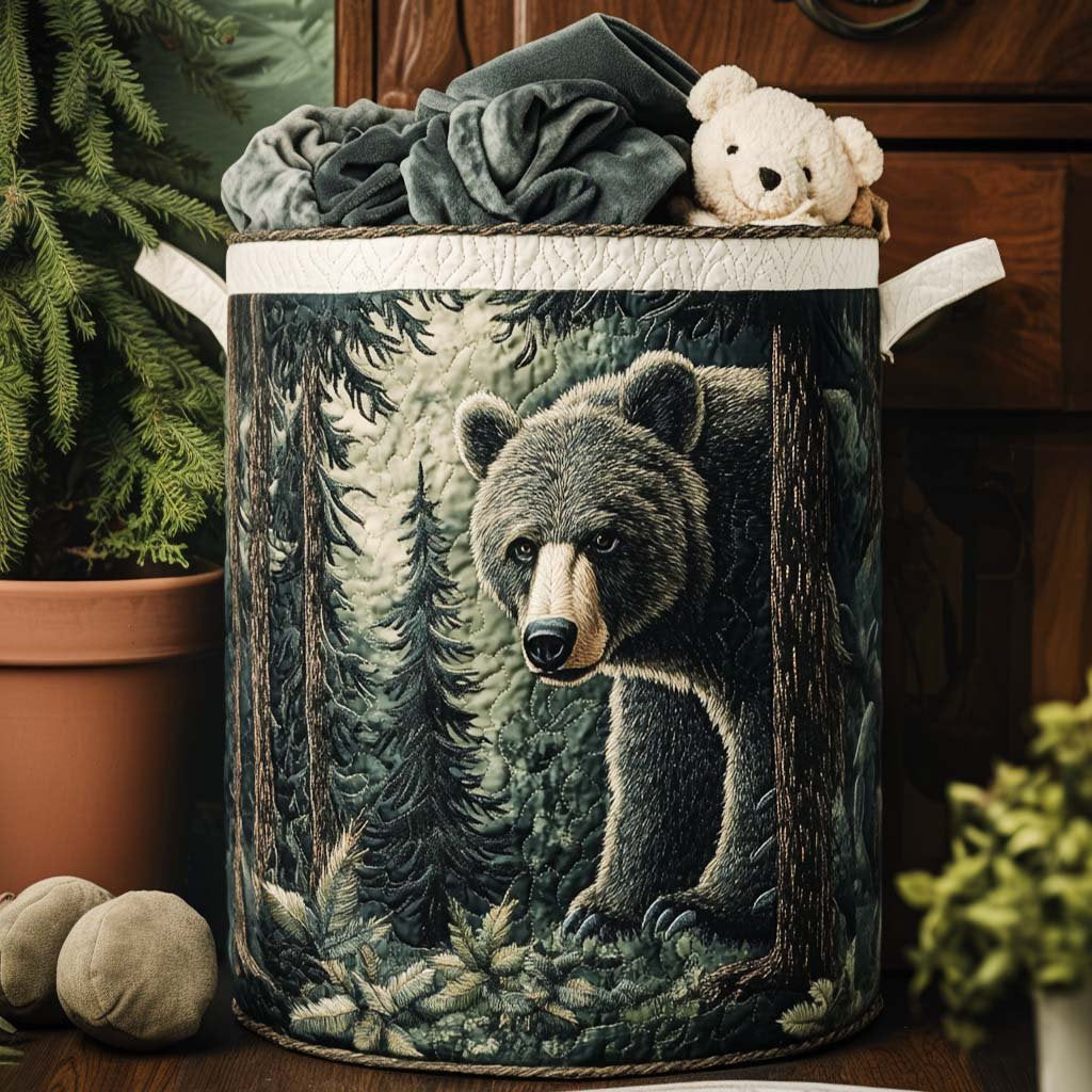 Bear Paw Path Quilted Laundry Basket - Fabric Laundry Hamper - Housewarming Gift for Mom