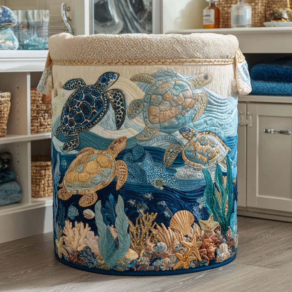 Shell Shine Quilted Laundry Basket - Fabric Laundry Hamper - Housewarming Gift for Mom