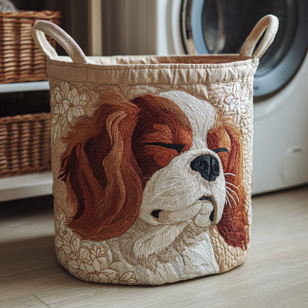 Sleepy King Charles Quilted Laundry Basket - Fabric Laundry Hamper - Housewarming Gift for Mom