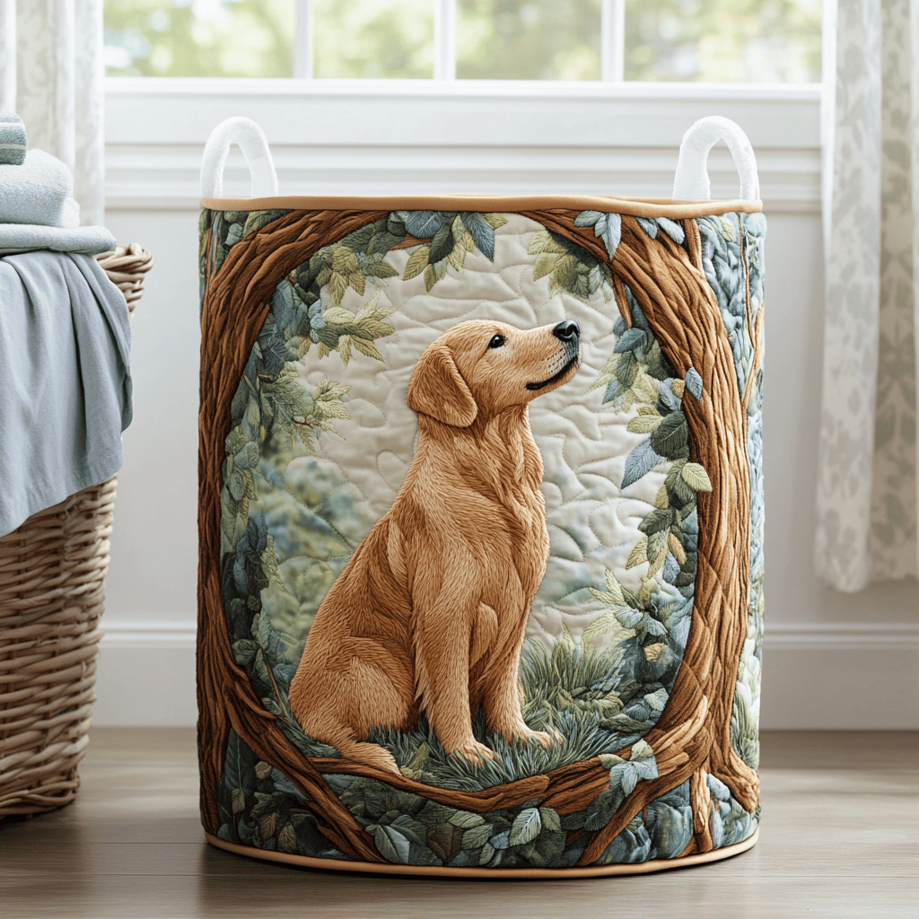 Golden Retriever Field Quilted Laundry Basket - Fabric Laundry Hamper - Housewarming Gift for Mom