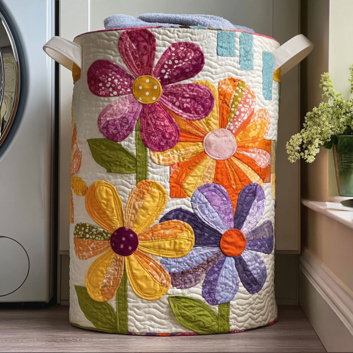 Wildflower Waltz Quilted Laundry Basket - Fabric Laundry Hamper - Housewarming Gift for Mom