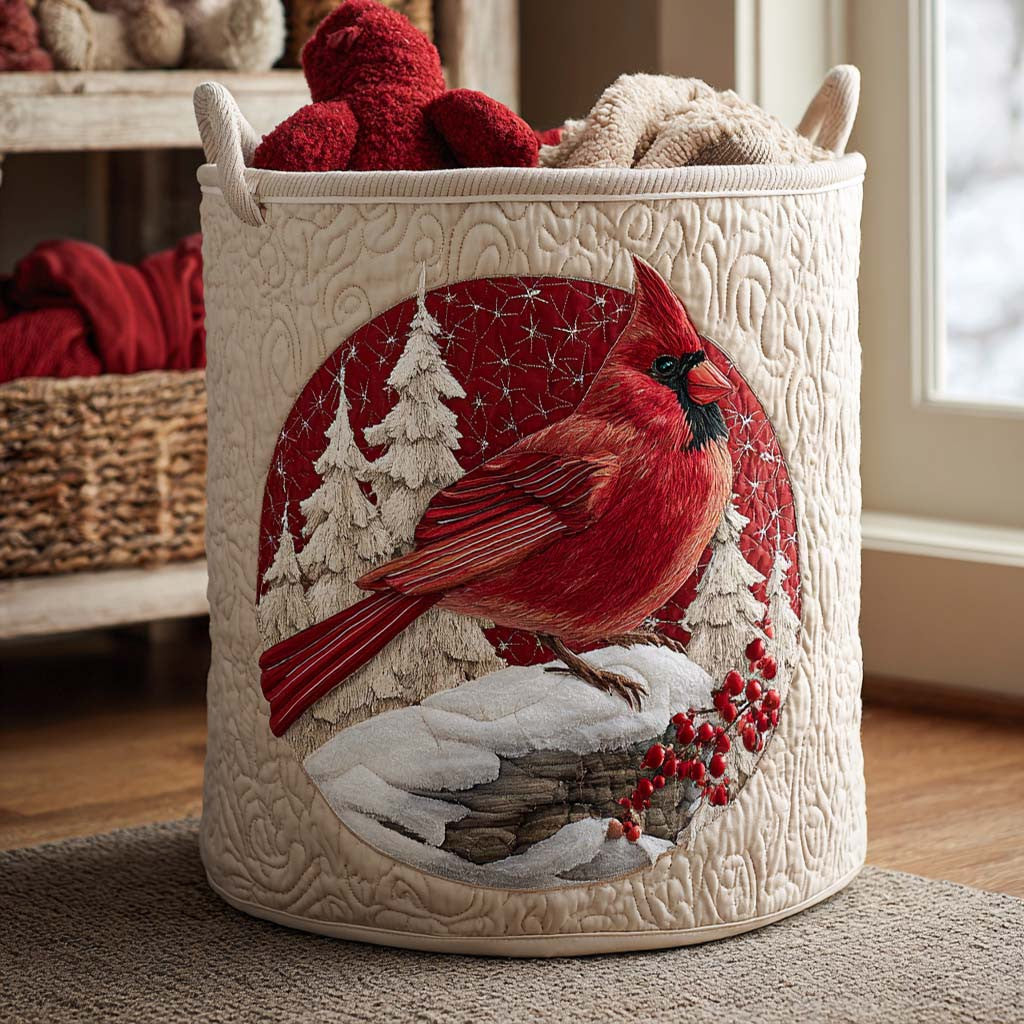 Red Cardinal Quilted Laundry Basket - Fabric Laundry Hamper - Housewarming Gift for Mom
