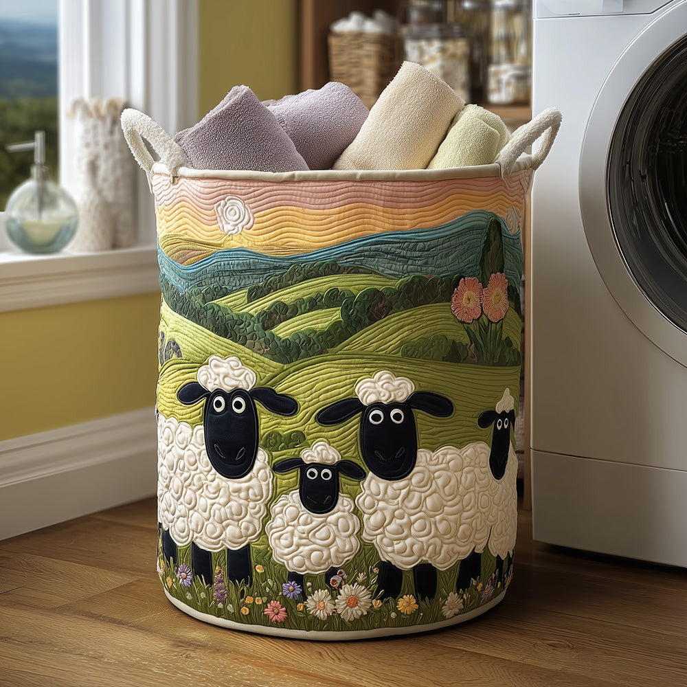 Wool Friends Quilted Laundry Basket - Fabric Laundry Hamper - Housewarming Gift for Mom