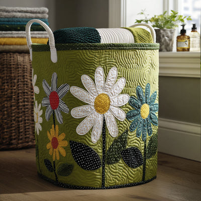 Country Bloomscape Quilted Laundry Basket - Fabric Laundry Hamper - Housewarming Gift for Mom