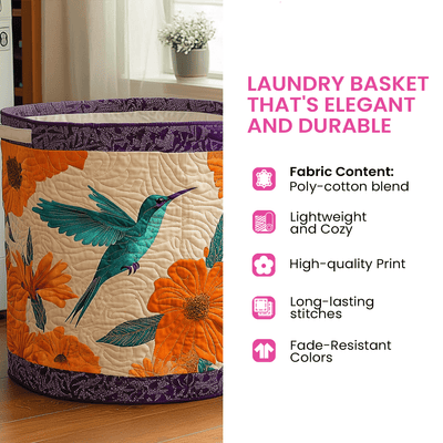 Bold Bloom Quilted Laundry Basket - Fabric Laundry Hamper - Housewarming Gift for Mom