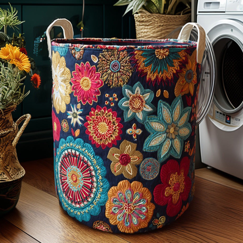 Boho Garden Cham Quilted Laundry Basket - Fabric Laundry Hamper - Housewarming Gift for Mom