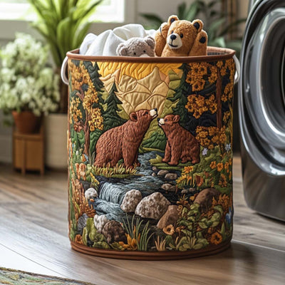 Bear Nature Glow Quilted Laundry Basket - Fabric Laundry Hamper - Housewarming Gift for Mom