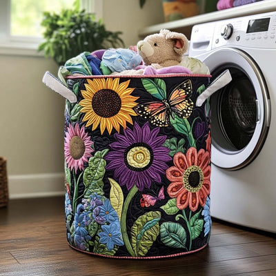 Happy Sun Glow Quilted Laundry Basket - Fabric Laundry Hamper - Housewarming Gift for Mom