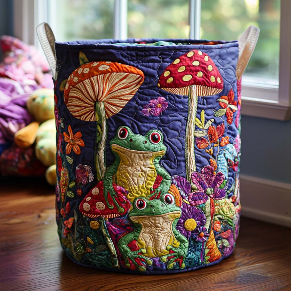 Forest Frogs Quilted Laundry Basket - Fabric Laundry Hamper - Housewarming Gift for Mom