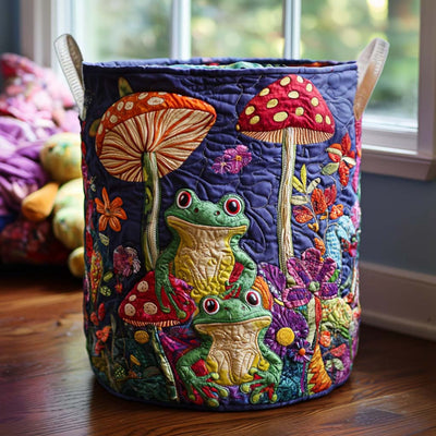 Forest Frogs Quilted Laundry Basket - Fabric Laundry Hamper - Housewarming Gift for Mom