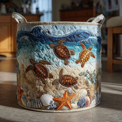 Serenity Shell Quilted Laundry Basket - Fabric Laundry Hamper - Housewarming Gift for Mom