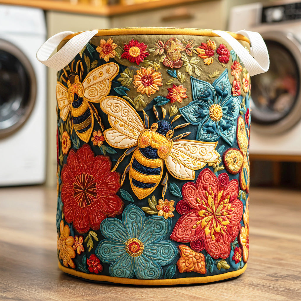 Blossom Bees Quilted Laundry Basket - Fabric Laundry Hamper - Housewarming Gift for Mom