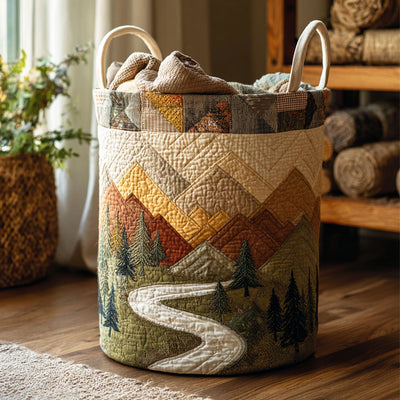 Meadow Trail Quilted Laundry Basket - Fabric Laundry Hamper - Housewarming Gift for Mom