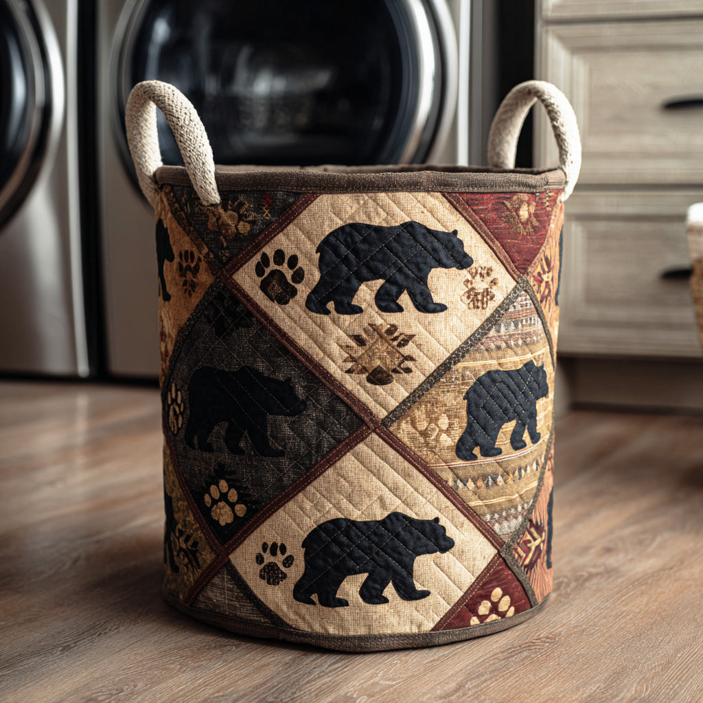 Scout Bear Quilted Laundry Basket - Fabric Laundry Hamper - Housewarming Gift for Mom
