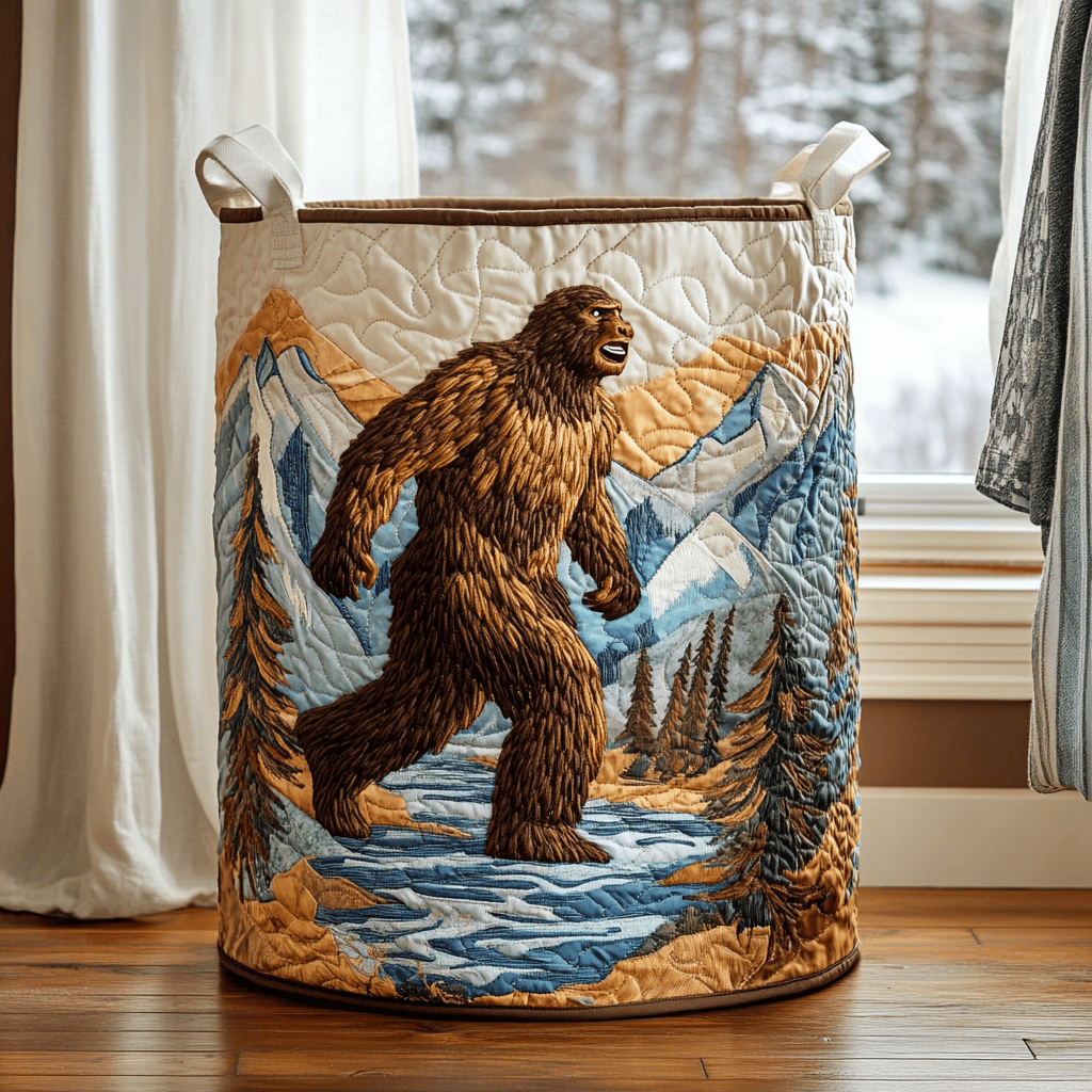 Bigfoot Valley Quilted Laundry Basket - Fabric Laundry Hamper - Housewarming Gift for Mom