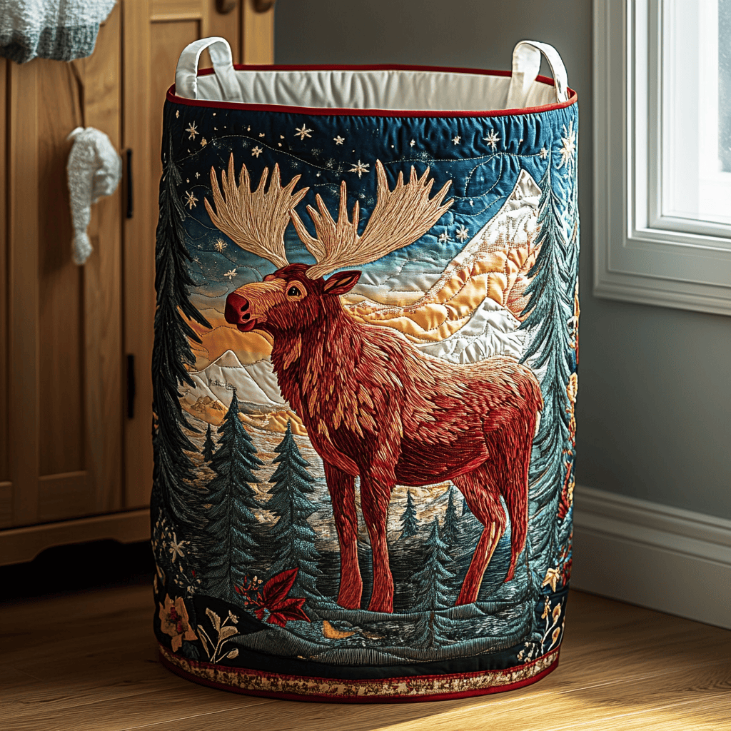 Mystic Moose Quilted Laundry Basket - Fabric Laundry Hamper - Housewarming Gift for Mom
