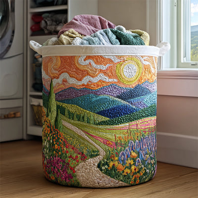 Sunlit Hills Quilted Laundry Basket - Fabric Laundry Hamper - Housewarming Gift for Mom