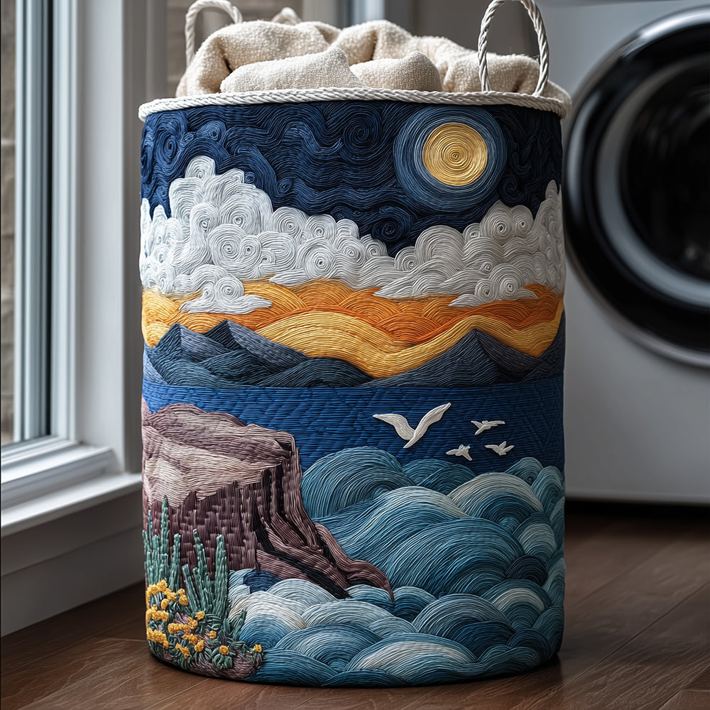 Ocean Bliss Quilted Laundry Basket - Fabric Laundry Hamper - Housewarming Gift for Mom