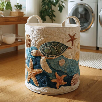 Coral Drift Quilted Laundry Basket - Fabric Laundry Hamper - Housewarming Gift for Mom